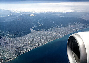Ein Blick aus dem Flugzeug auf Korea.