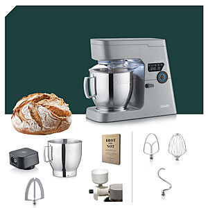 Lieferumfang des Brotbackpakets „Graef MYestro Deluxe Light Grey“