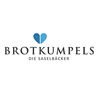 Schriftzug „Brotkumpels. Die Saselbäckerei“ unter einem kleinen, zweiteiligen mittel- und hellblauen Herz.