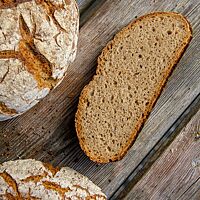 Eine Scheibe vom Kalchkendlbrot zeigt die gleichmäßige Porung in der elastischen Krume.