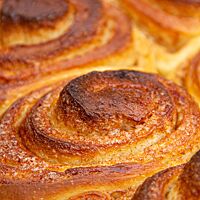 Die goldbraun ausgebackenen Zimtschnecken zeigen in ihren Windungen die Füllung aus Butter und Zimtzucker.