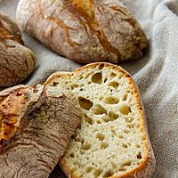 Die Berliner Schlagbrötchen im Anschnitt zeigen die ungleichmäßige Porung in der saftigen Krume.