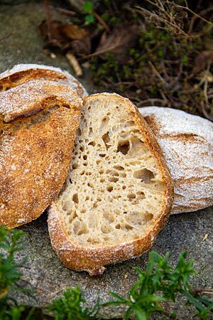 Die krosse, braune Kruste der Dinkelhinkel umschließt eine weiche, mittelporige Krume.