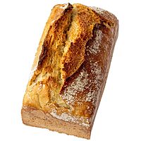 Das kräftig ausgebackene Weizenbrot hat eine rustikal aufgerissene, leicht bemehlte Kruste.