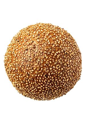 Auf der Oberfläche des goldbraun ausgebackenen Burger Buns befindet sich Sesam.